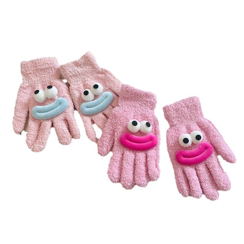 Women's Five-finger Funny Coral Veet Winter Riding Gloves