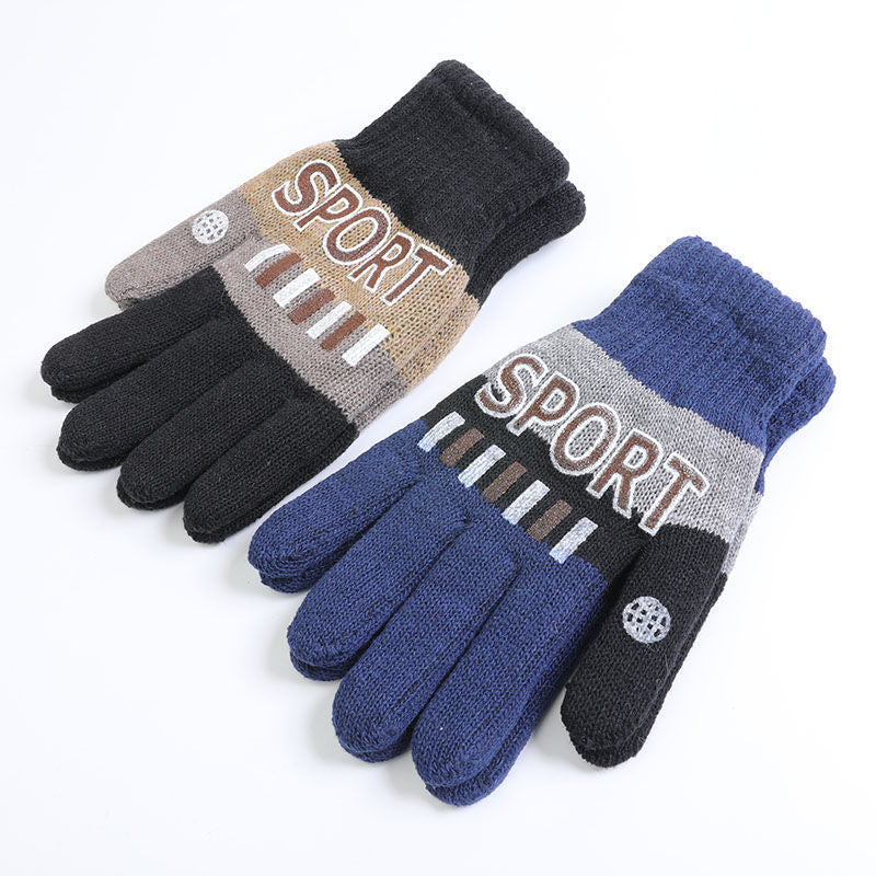 Men's Thickened Knitting Thermal Printed Outdoor Riding Gloves