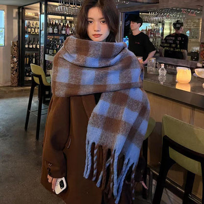 Women's Korean Plaid Thickened Warm Female Fashion Scarfs