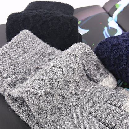 Men's Fleece-lined Thermal Knitting Wool Windproof Outdoor Driving Gloves