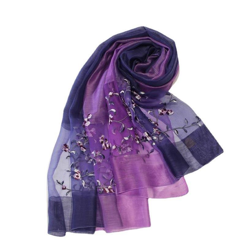 High-grade Silk Wool Embroidered Female Gradient Color Mulberry Scarfs