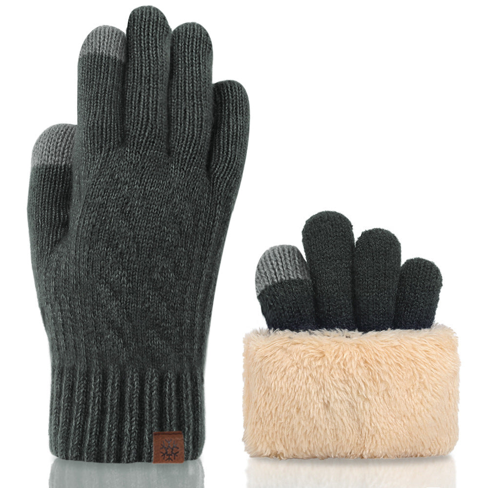 Men's Touch Screen Warm Wool Outdoor Windproof Gloves