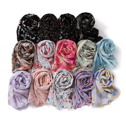 Women's Breathable Pearl Chiffon Print Collection Fashion Scarfs