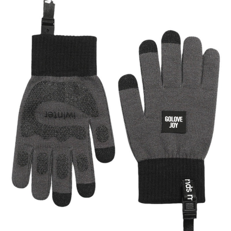 Men's Warm Touch Screen Lanyard Fleece-lined Thickened Gloves