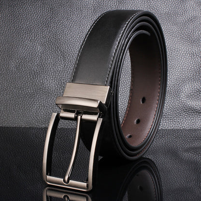 Men's Leather Cowhide Rotating Pin Buckle Casual Classic Belts