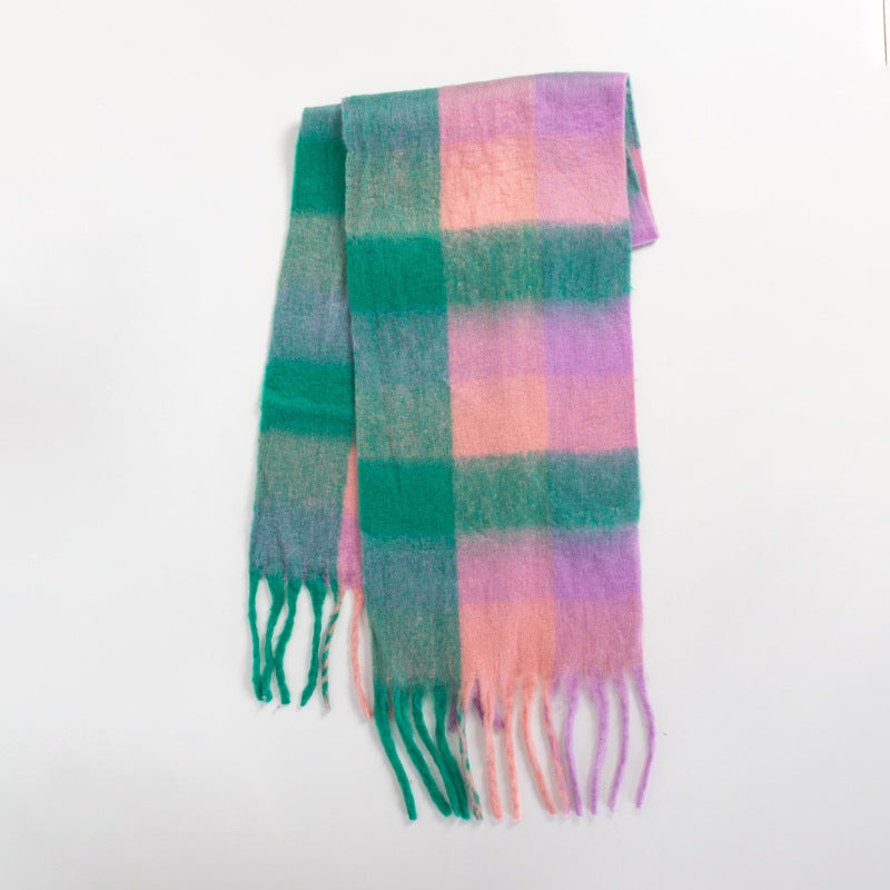 Colorful Plaid Striped Thick Braid Mohair Scarfs