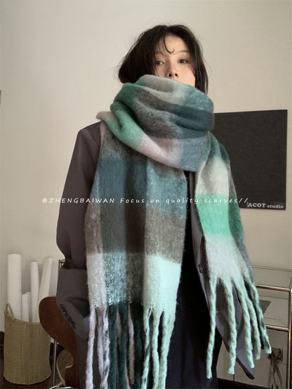 Braid Rainbow Plaid Color Matching Winter Cashmere Scarfs