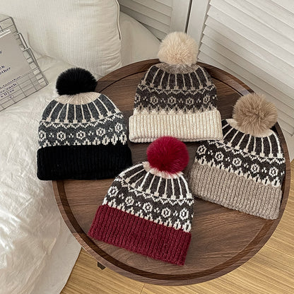 Children's Woolen Earflaps Warm Hat Cute Fur Ball Kids' Headwear