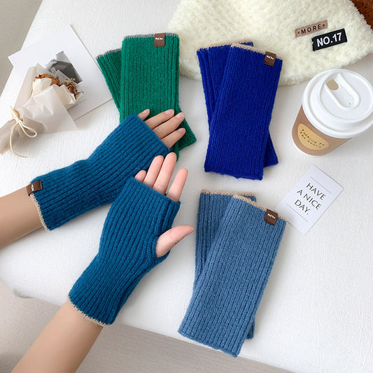 Women's Knitted Half Winter Fingerless Finger Writing Gloves