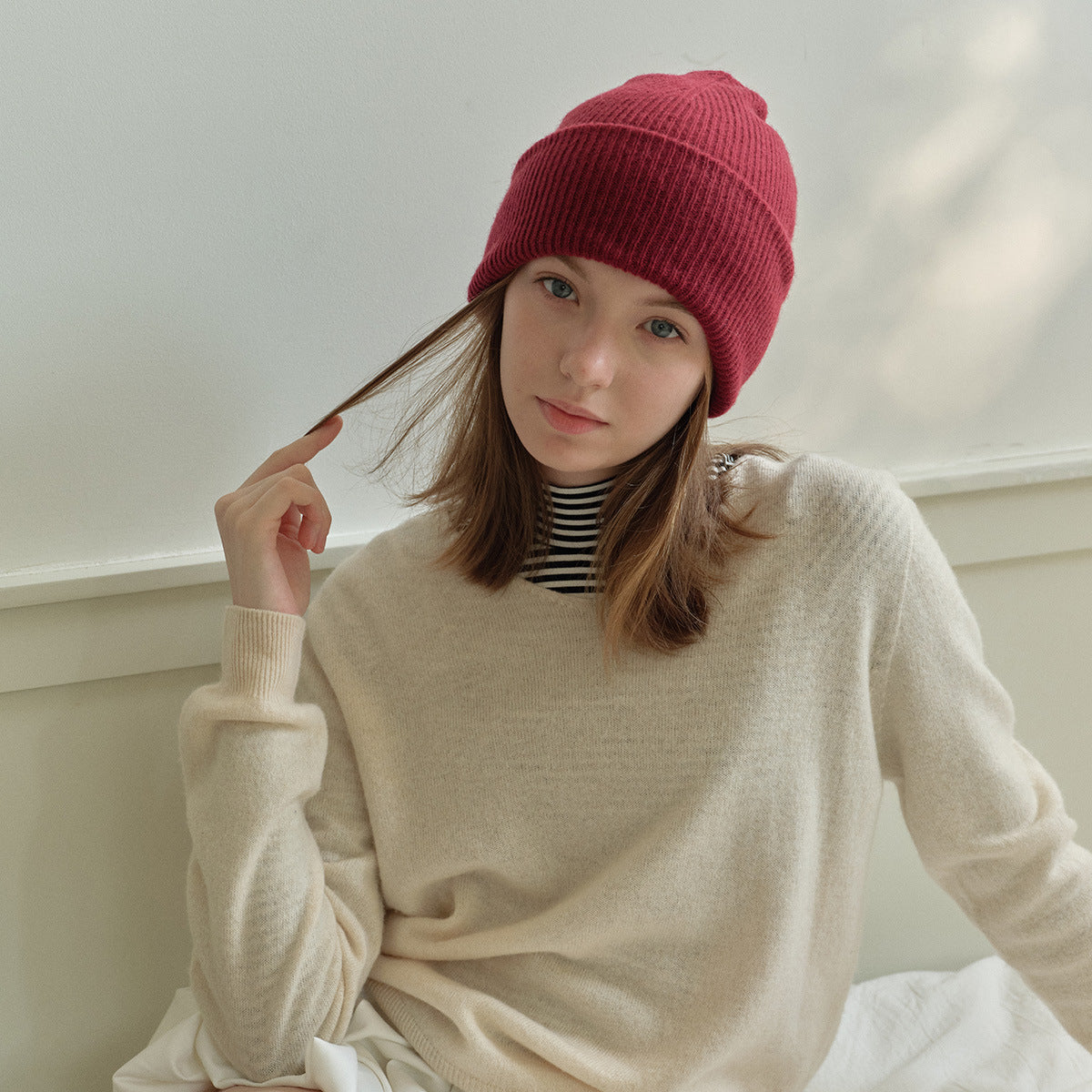 Women's Woolen Hat Double Layer Knitted Make Hats & Caps