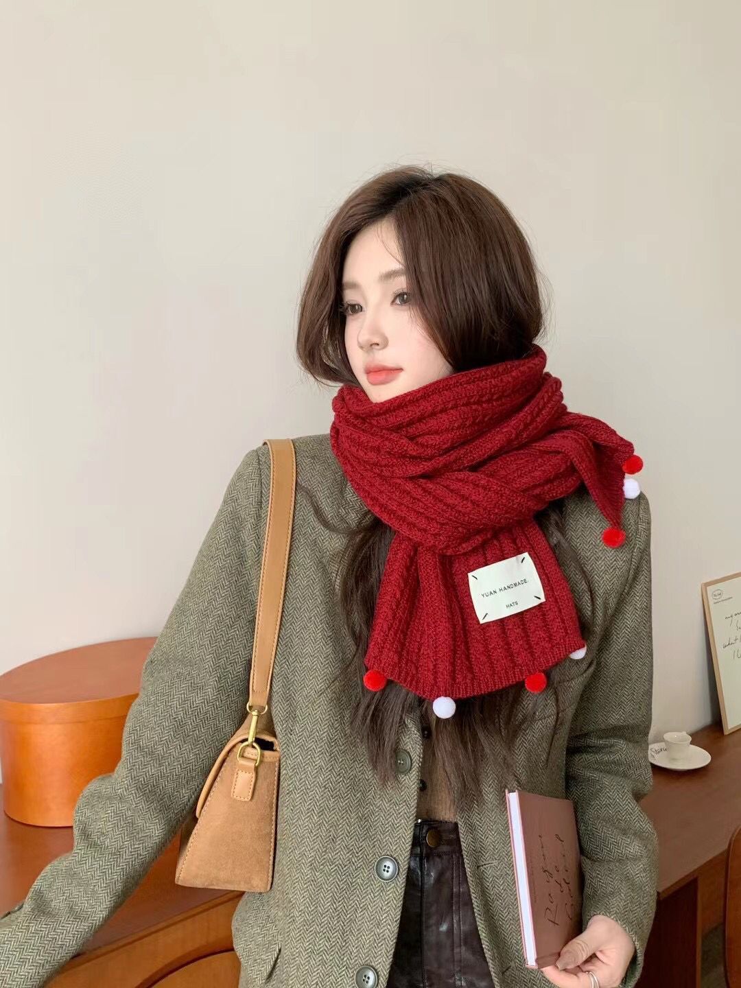 Women's Korean Fashionable Cute Red Gift Knitted Scarfs