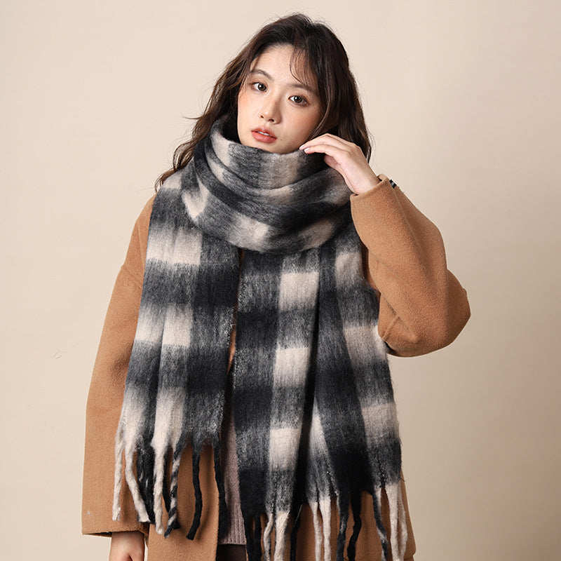 Women's Plaid Korean Thickened British Shawl High-grade Scarfs