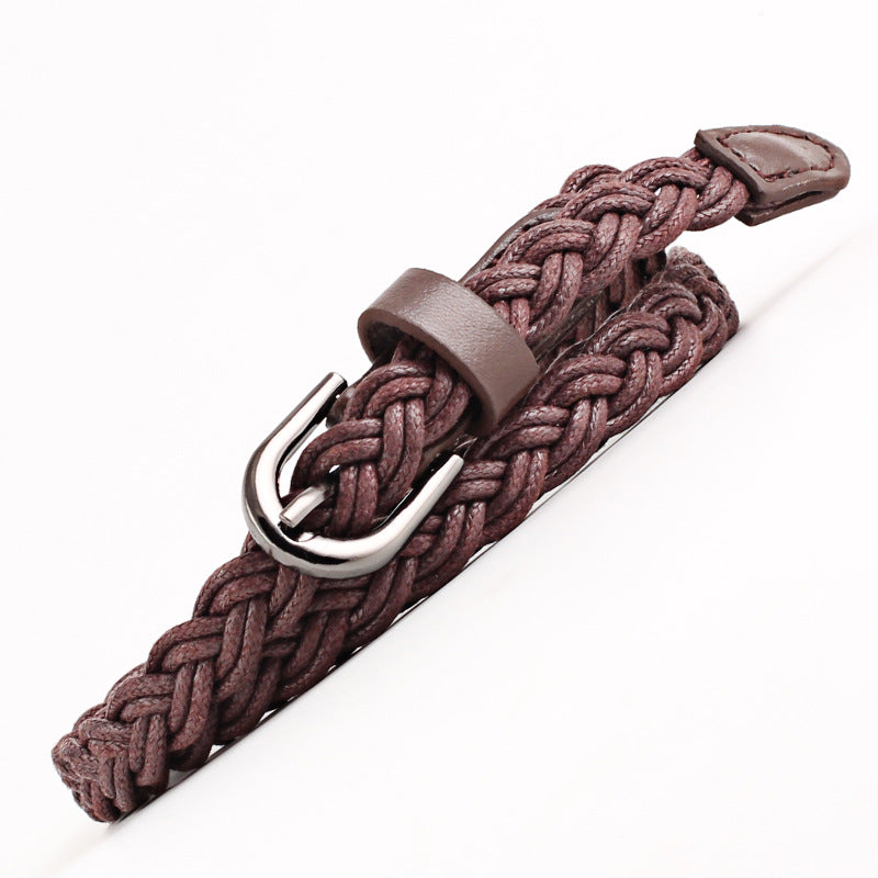 Women's Casual Wax Rope Woven Pin Buckle Belts