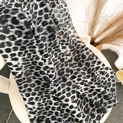 Women's Leopard Print Herringbone Cotton Linen Warm Scarfs