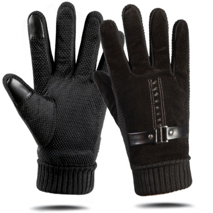 Men's Pigskin Material Riding Extra Thick Warm Gloves