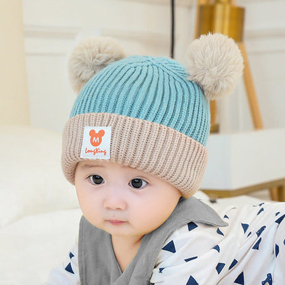 Boys Woolen Cute Thickened Warm Knitted 2 Pieces Kids' Headwear