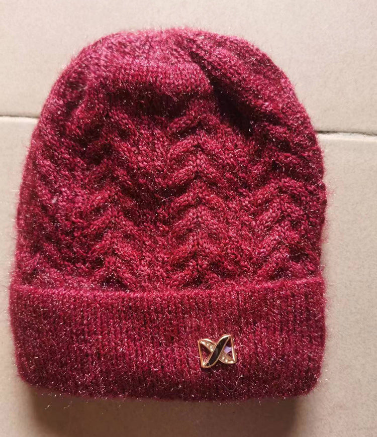 Knitted Jacquard Fleece-lined Thickened Warm Winter Woolen Grandma Hats & Caps