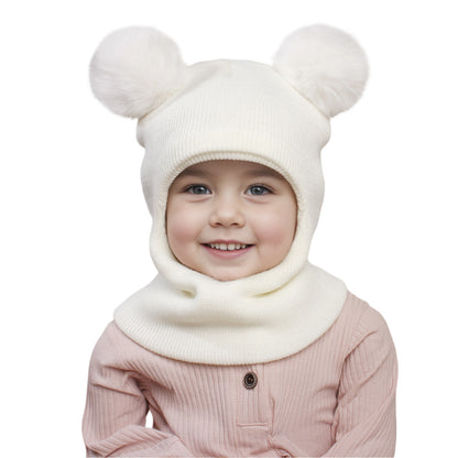 Children's Hooded Suit Solid Color Cute Wool Knitted Kids' Headwear