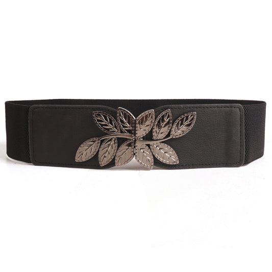 Women's Skirt Creative Style Fashion Metal Leaf Decoration Wide Belts