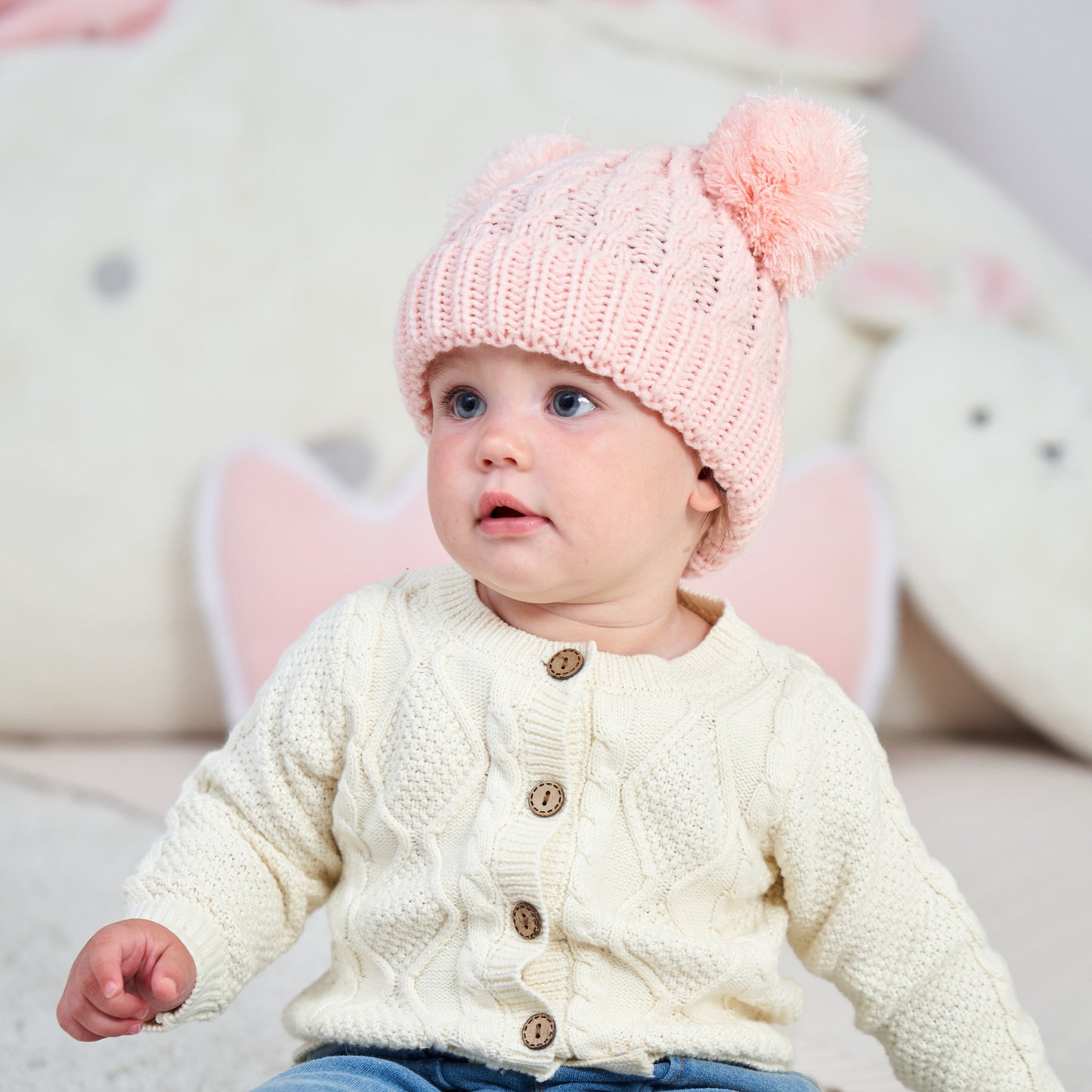 Children's Twisted Woolen Yarn Double Ball Hat Kids' Headwear