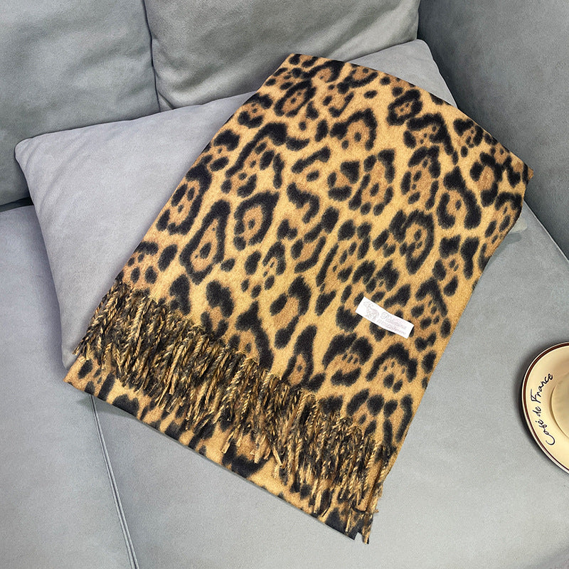 Women's Korean Style Leopard Print Winter High-grade Artificial Scarfs