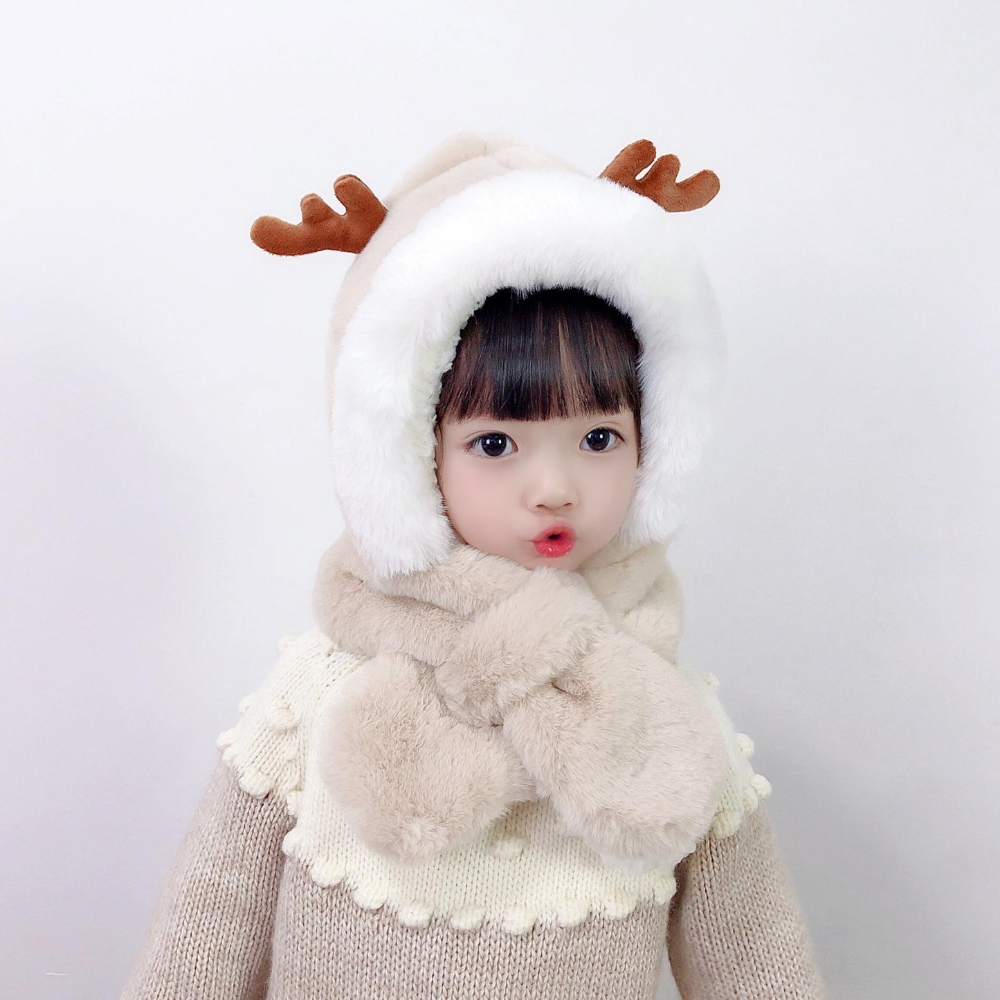 Women's & Men's Integrated Winter Cute Super Fleece-lined Antlers Kids' Headwear