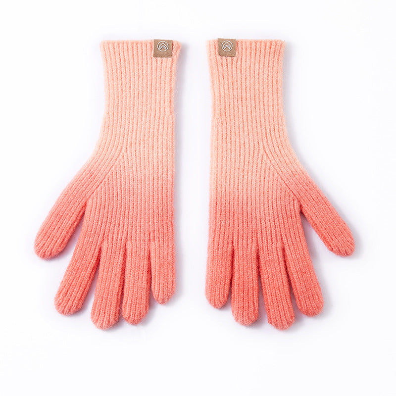 Women's Rainbow Gradient Wool Knitted Korean Open Gloves