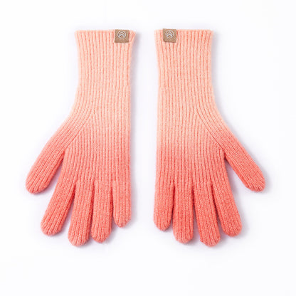 Women's Rainbow Gradient Wool Knitted Korean Open Gloves