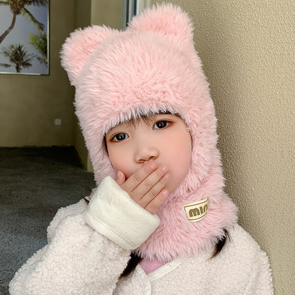 Children's Plush Hat Integrated With Winter Warm For Boys Kids' Headwear