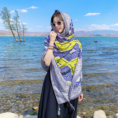 Women's Sunscreen Shawl Yunnan Grassland Travel Wear Silk Seaside Scarfs