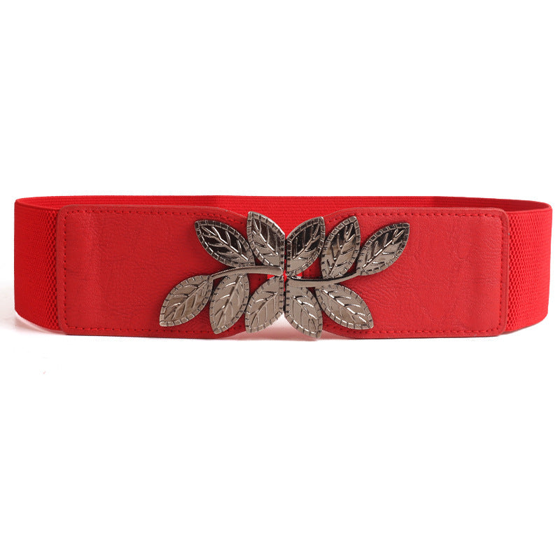 Women's Skirt Creative Style Fashion Metal Leaf Decoration Wide Belts