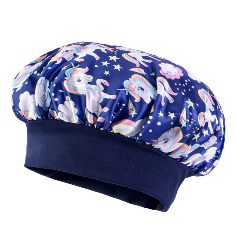 Children's Wide-brimmed Elastic Unicorn Cartoon Printed Satin Kids' Headwear