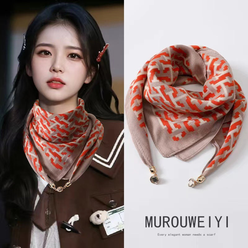 Women's Magnetic Buckle High-grade Silk Cotton Elegant Scarfs