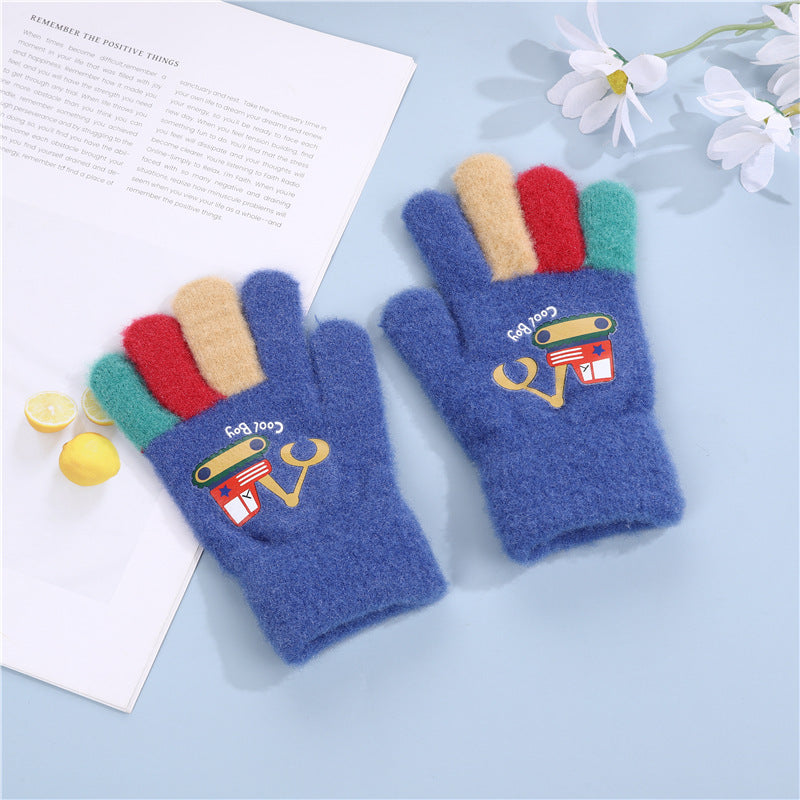 Children's Knitted Excavator Fleece Thickening Warm Kindergarten Gloves