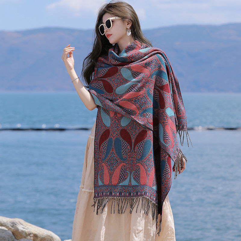 Women's Ethnic Style Cape Shawl Thickened Cashew Pattern Western Scarfs