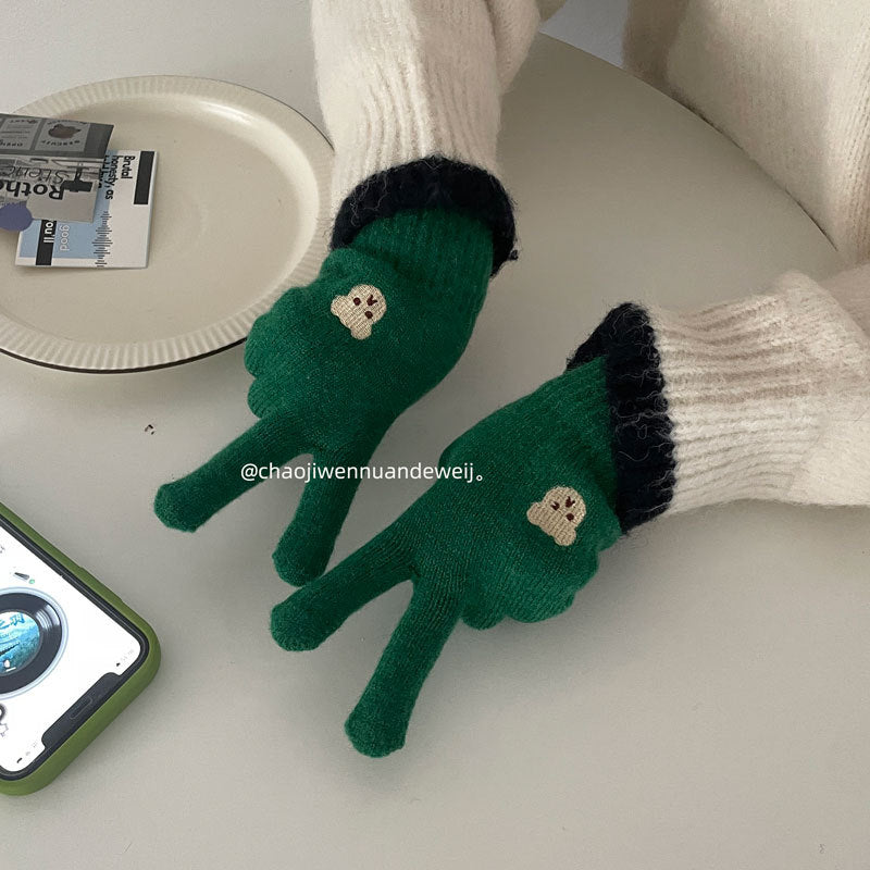 Cute Bear Five Finger Knitted Touch Screen Keep Gloves