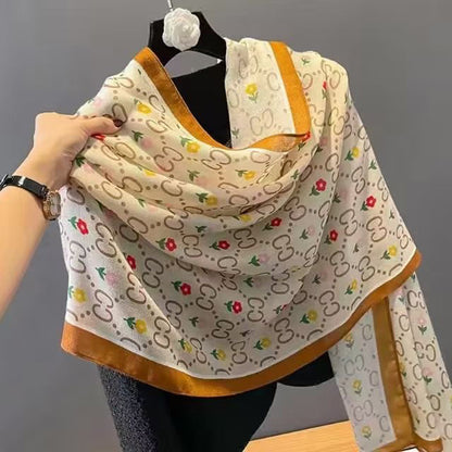 Broadcast Korean Style Printed Cotton Linen Classic Scarfs