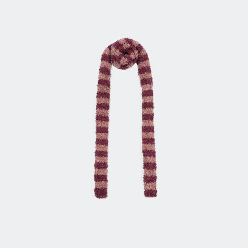 Curly Fur Niche Striped Thin Narrow Long Wool Female Scarfs