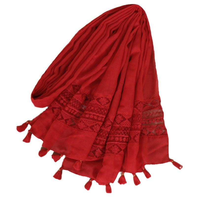 Women's Fashionable Lace Tassel Solid Color Shawl Scarfs