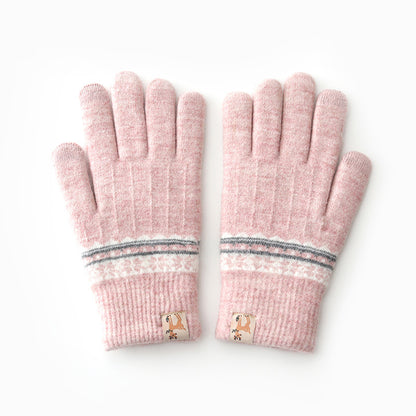 Women's Plush Winter Korean Touch Screen Thickened Thermal Knitting Wool Gloves