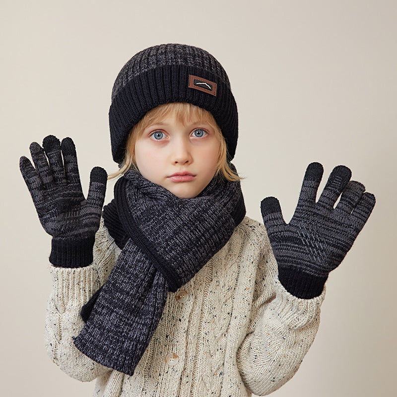 Children's Three-piece Winter Boy Outdoor Keep Warm Kids' Headwear