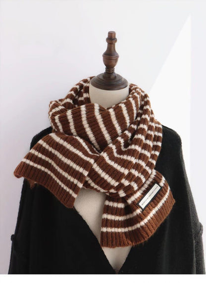 Style Contrast Color Striped Wool Female Scarfs