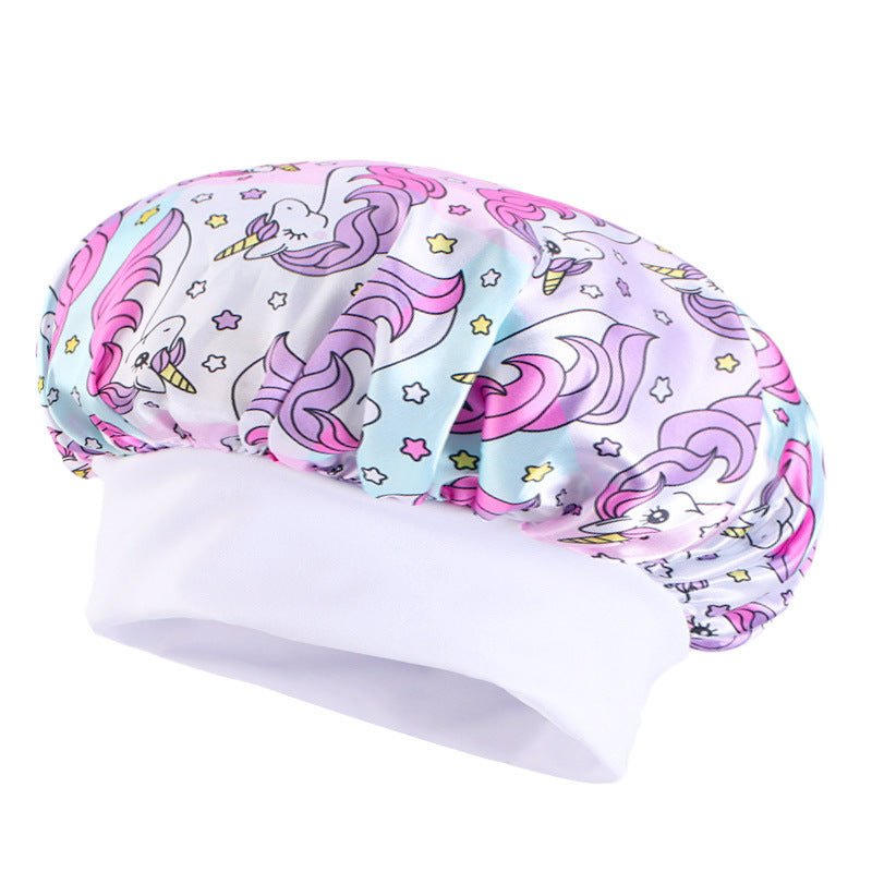 Children's Wide-brimmed Elastic Unicorn Cartoon Printed Satin Kids' Headwear