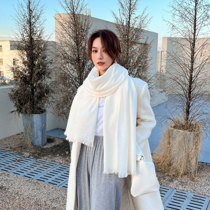 Solid Color Female Tassel Cashmere Winter Air Conditioning Scarfs