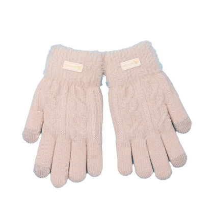 Korean Style Knitted Knitting Wool Female Riding Thickened Warm Gloves