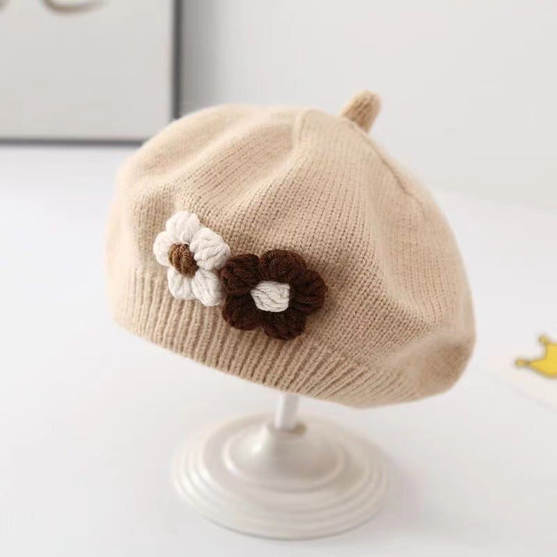 Hat Knitted Beret Cute Flower Painter Kids' Headwear