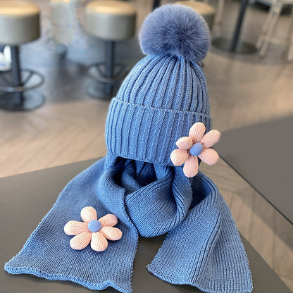 Warm Thickened Two-piece Set Flower Knitted Kids' Headwear