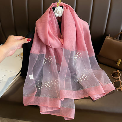 Women's Emulation Silk Hot Rhinestone Pearl Flower Scarfs