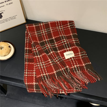 Cashmere Feel Plaid Female Warm Christmas Scarfs