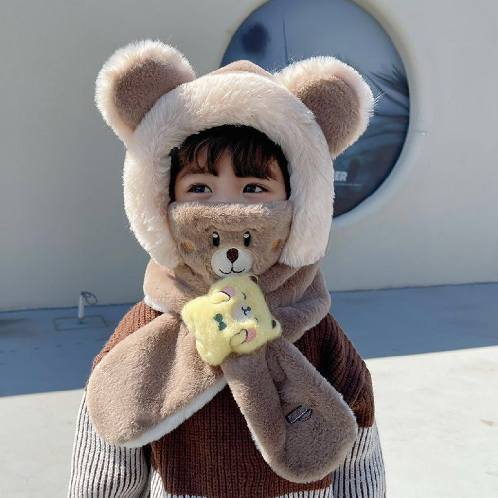 Children's Cartoon Plush Fleece Lined Padded Warm Keeping Cute Bear Kids' Headwear